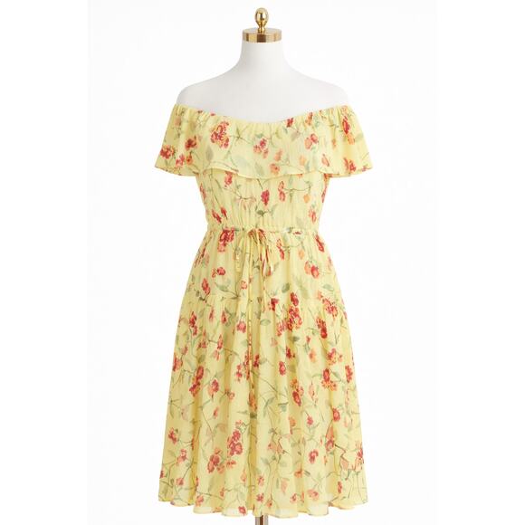 Ralph Lauren Black Label Dresses & Skirts - Ralph Lauren Butter Yellow Floral Dress Size 12 Off Shoulder Boho Ruffle Summer